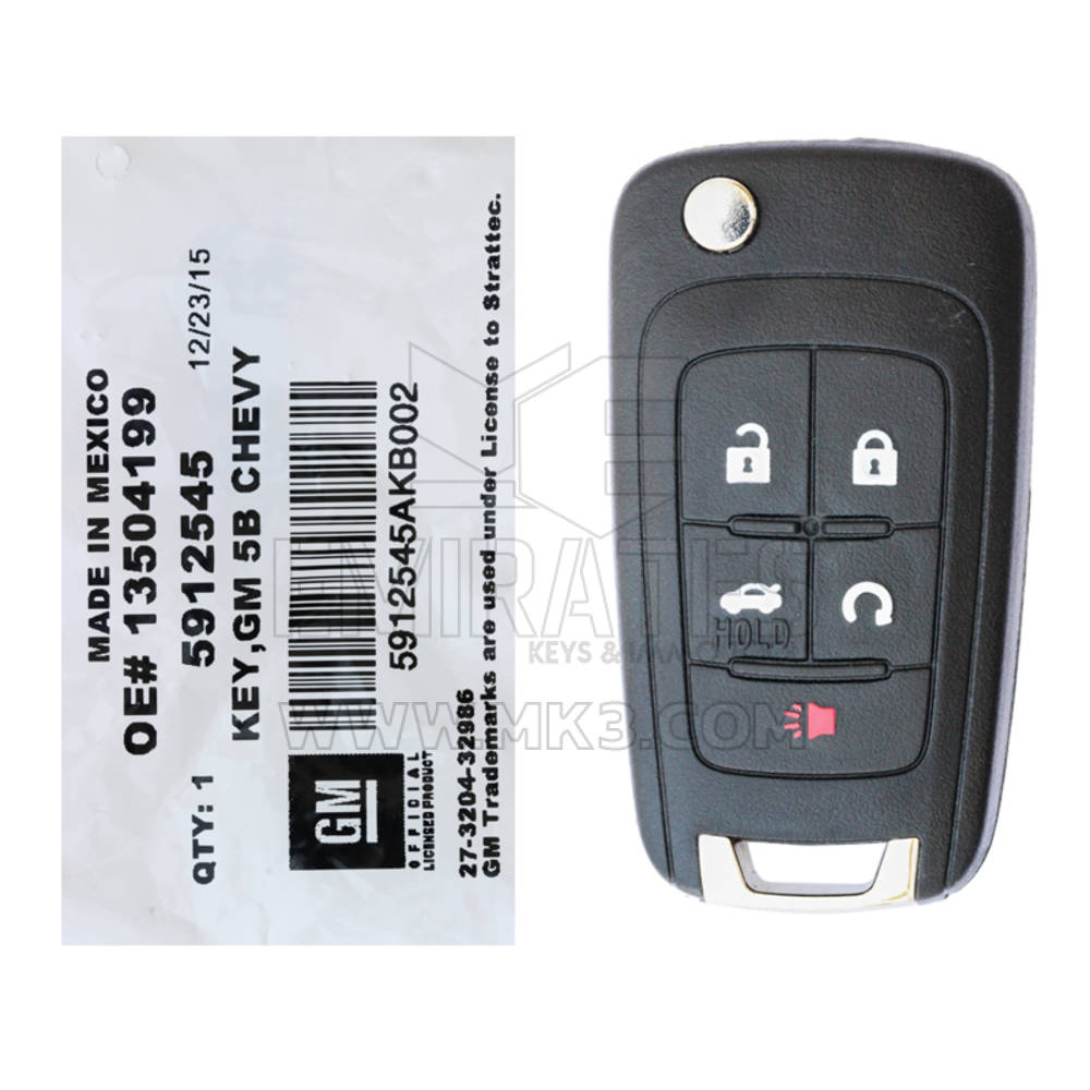NOUVEAU Chevrolet Camaro Cruze Impala Equinox Malibu Sonic 2010-2019 Véritable clé à distance à rabat 5 boutons 315 MHz 5912545 STARTTEC 13504199 OEM, FCCID : AVL-B01T2AC