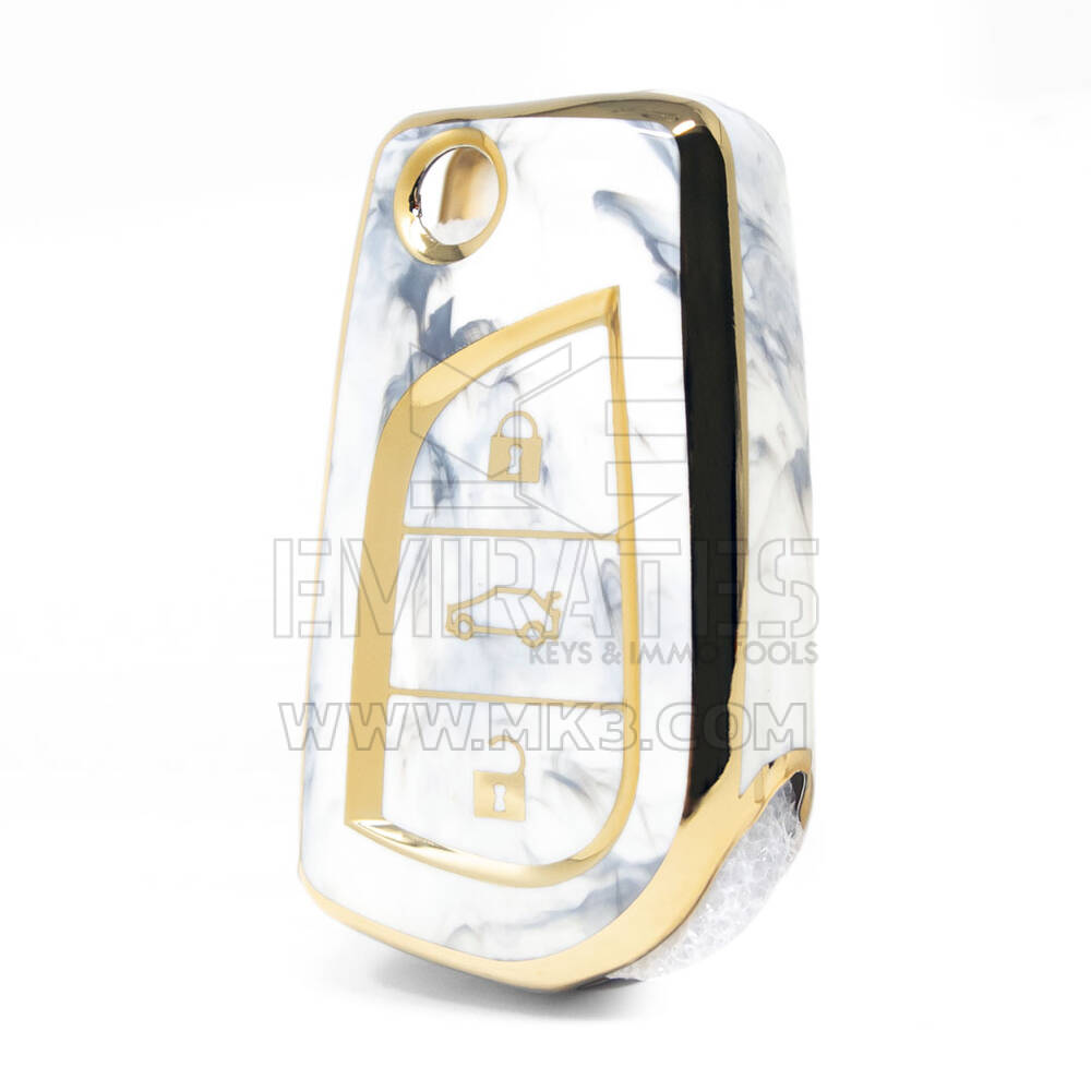Capa de mármore nano de alta qualidade para Toyota Flip Remote Key 3 botões cor branca TYT-C12J3