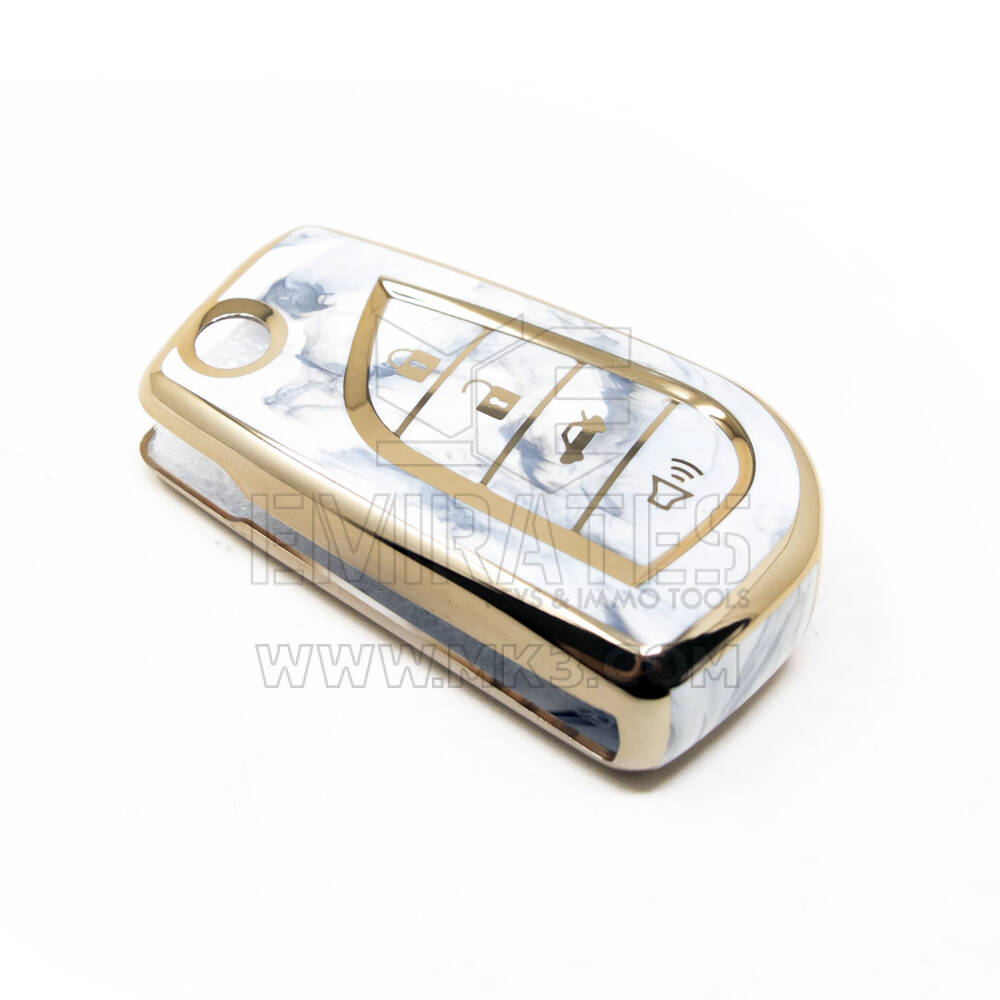 Novo aftermarket nano capa de mármore de alta qualidade para toyota flip remoto chave 4 botões cor branca TYT-C12J4 Chaves dos Emirados