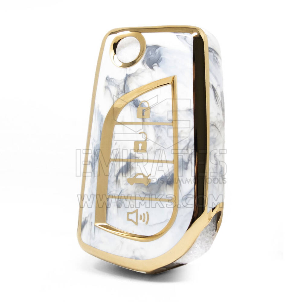 Capa de mármore nano de alta qualidade para Toyota Flip Remote Key 4 botões cor branca TYT-C12J4