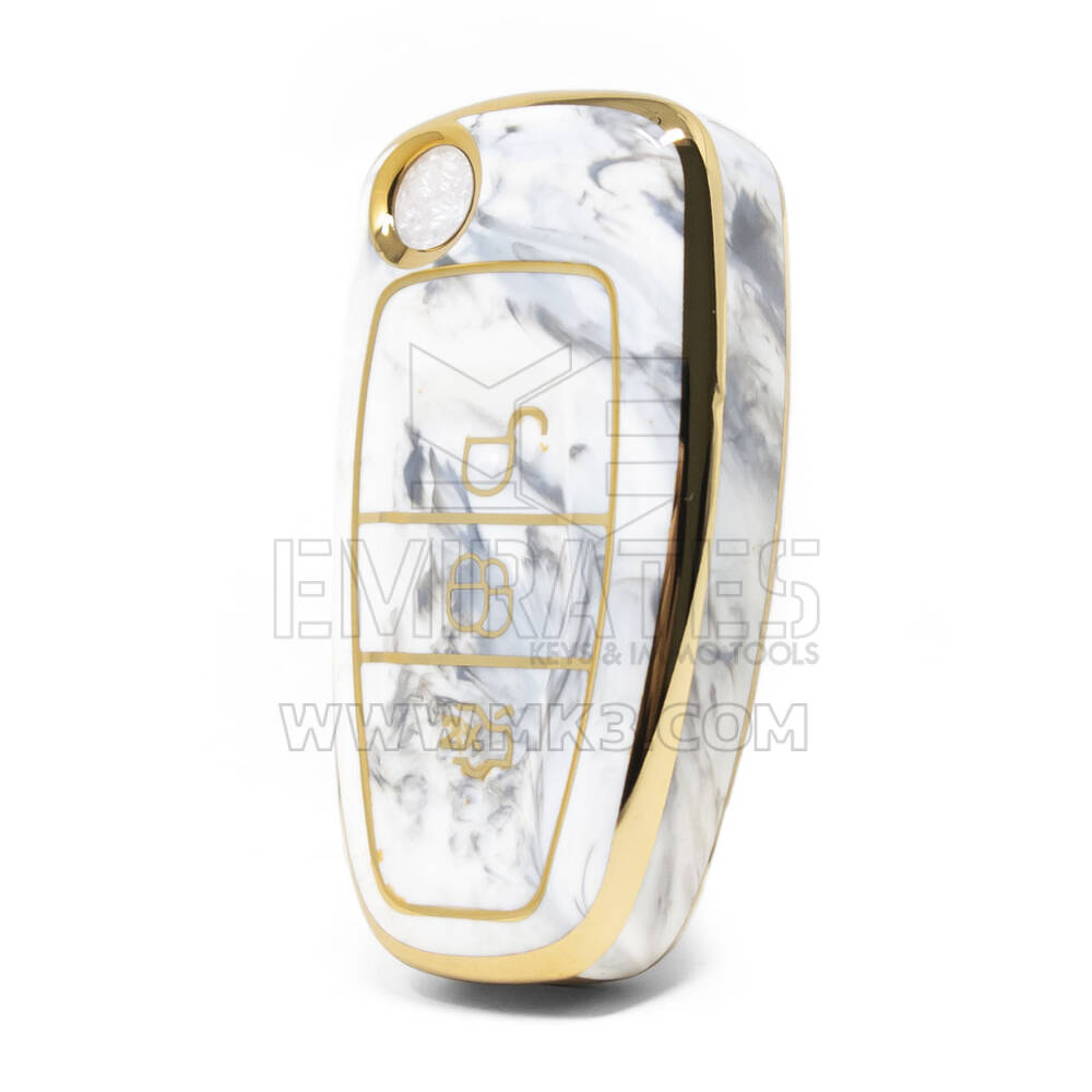 Нано-высококачественный мраморный чехол для дистанционного ключа Ford с 3 кнопками белого цвета Ford-E12J