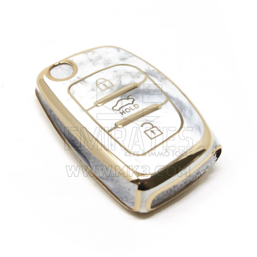Nuova copertura in marmo aftermarket Nano di alta qualità per Hyundai Flip chiave remota 3 pulsanti colore bianco HY-B12J3B | Chiavi degli Emirati