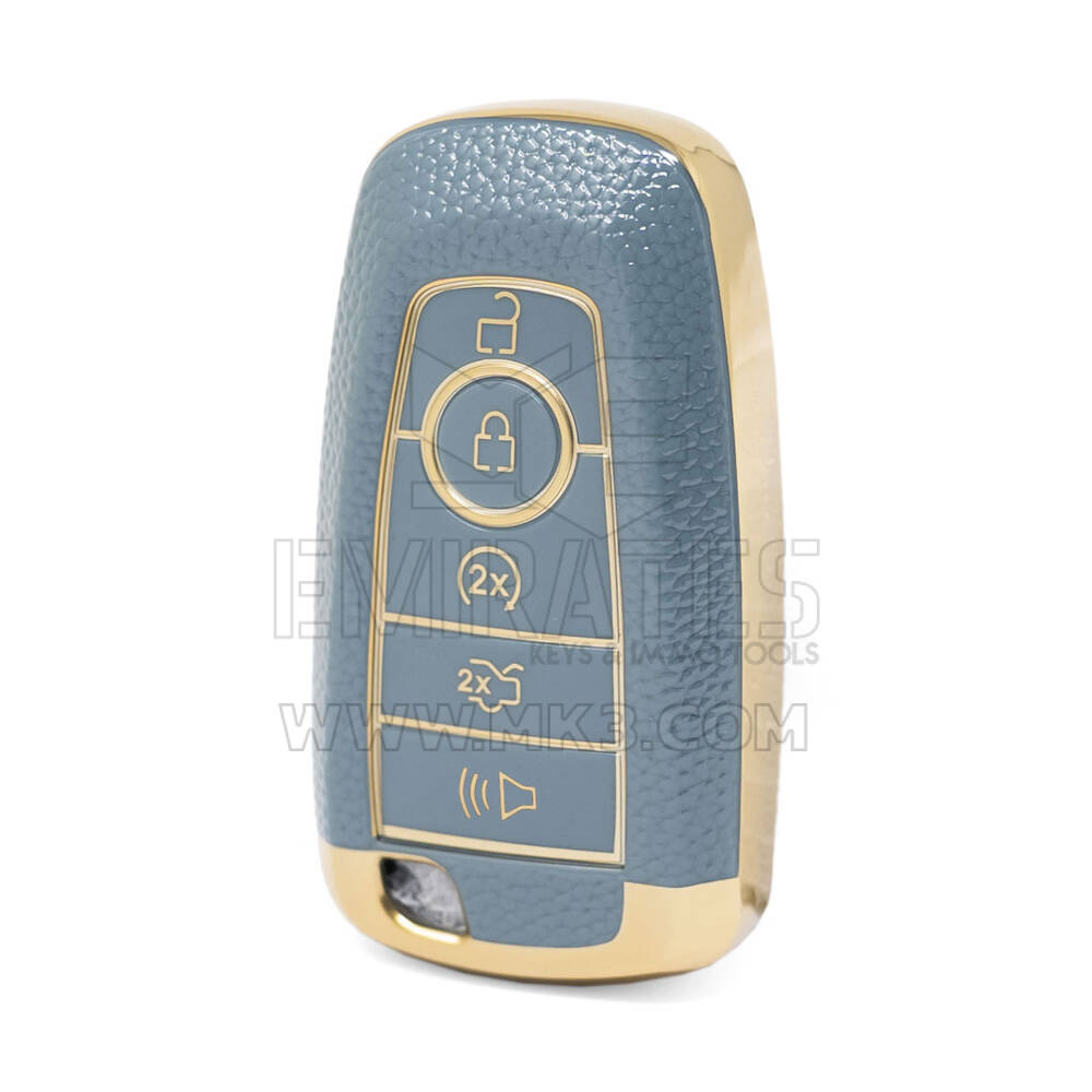 Нано-высококачественный золотой кожаный чехол для дистанционного ключа Ford с 5 кнопками серого цвета Ford-B13J5
