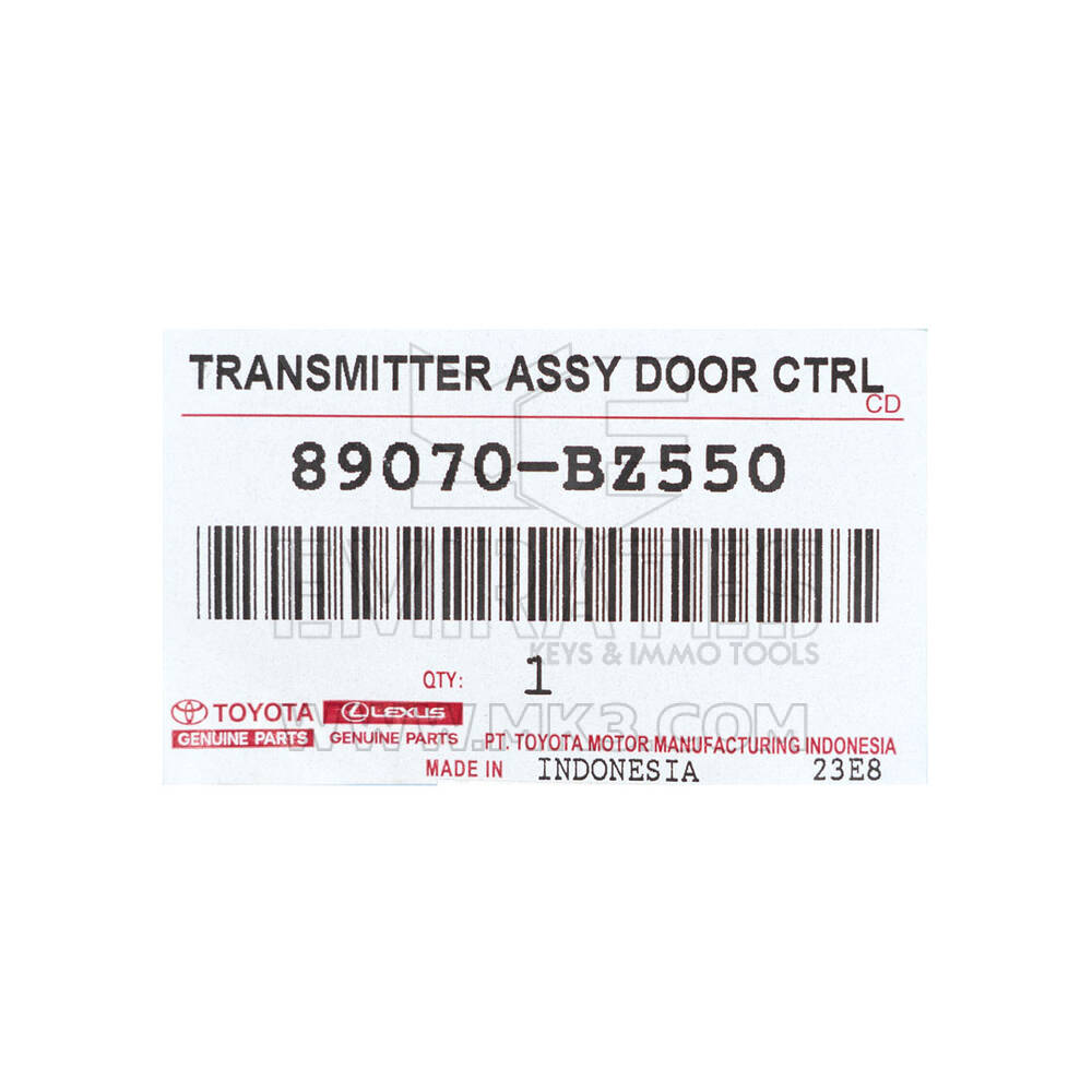 Chave remota genuína/OEM para Toyota Yaris 2023, 3 botões, 433MHz. Número da peça OEM: 89070-BZ550 / 89070-BZ551 | Emirates Keys