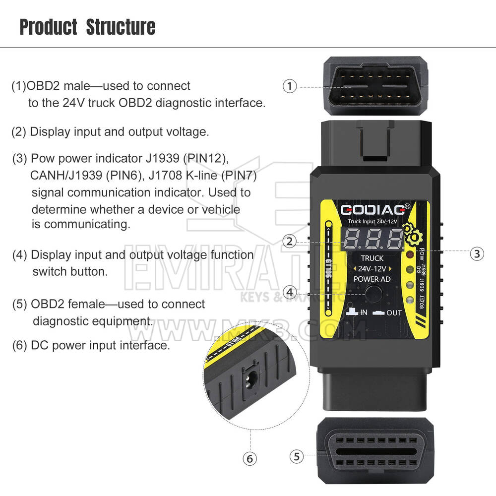 New GODIAG GT106 24V to 12V Heavy Duty Truck Converter for Launch X431 Easydiag / ThinkCar / Golo / M-DIAG /I DIAG / ICarScan / Diagun / DBScar II | Emirates Keys