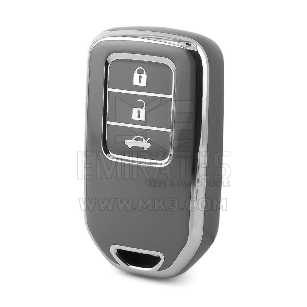 Coque Nano haute qualité pour télécommande Honda 3 boutons, gris foncé, cadre argenté, HD-A11Y3A