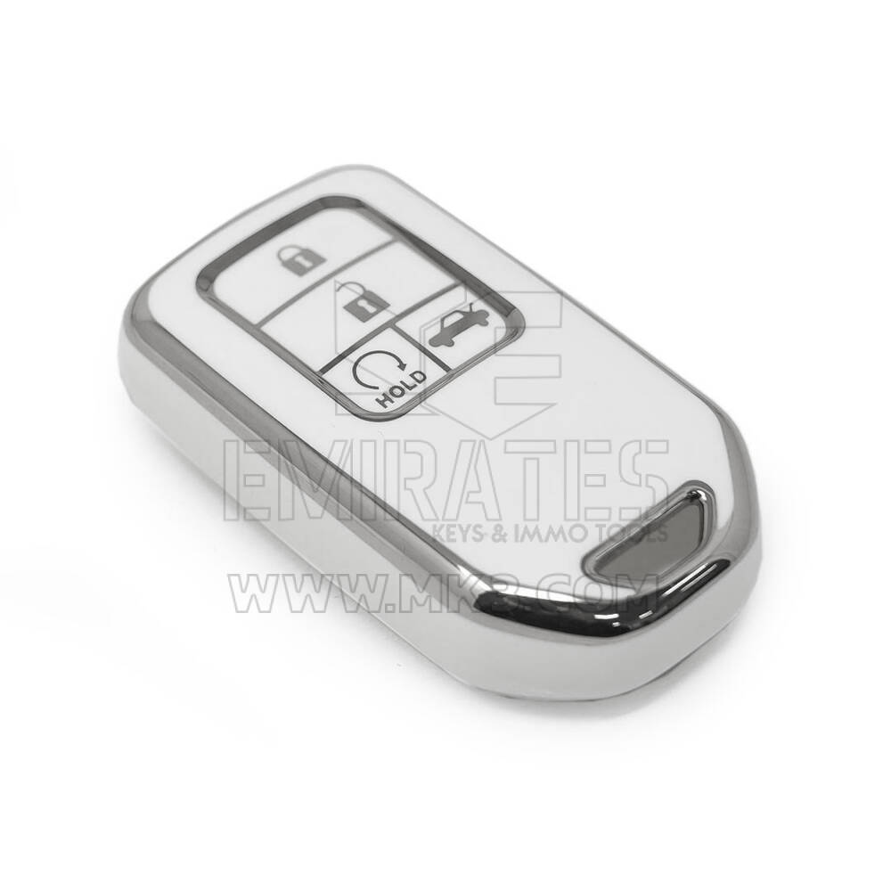 Coque Nano de rechange de haute qualité pour clé télécommande Honda 4 boutons, blanche, cadre argenté, HD-A11Y4 | Emirates Keys