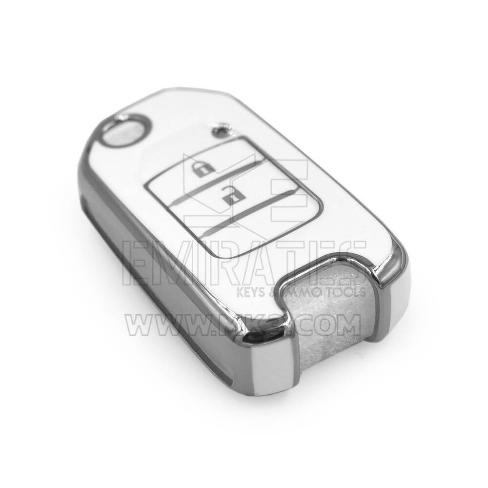 Coque Nano de rechange de haute qualité pour clé télécommande Honda 2 boutons, blanche, cadre argenté, HD-B11Y2 | Emirates Keys