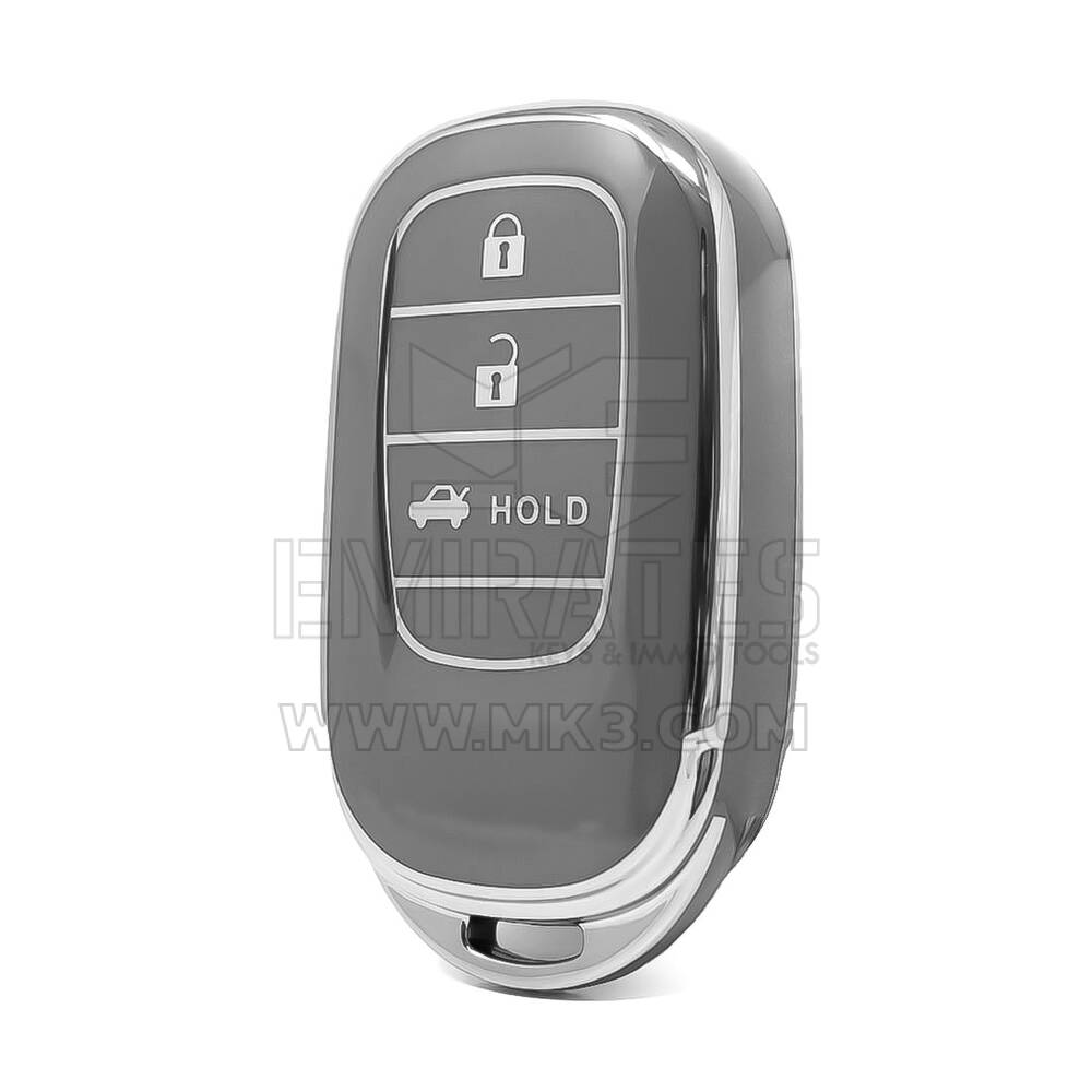 Coque Nano haute qualité pour télécommande Honda 3 boutons, gris foncé, cadre argenté, HD-G11Y3A