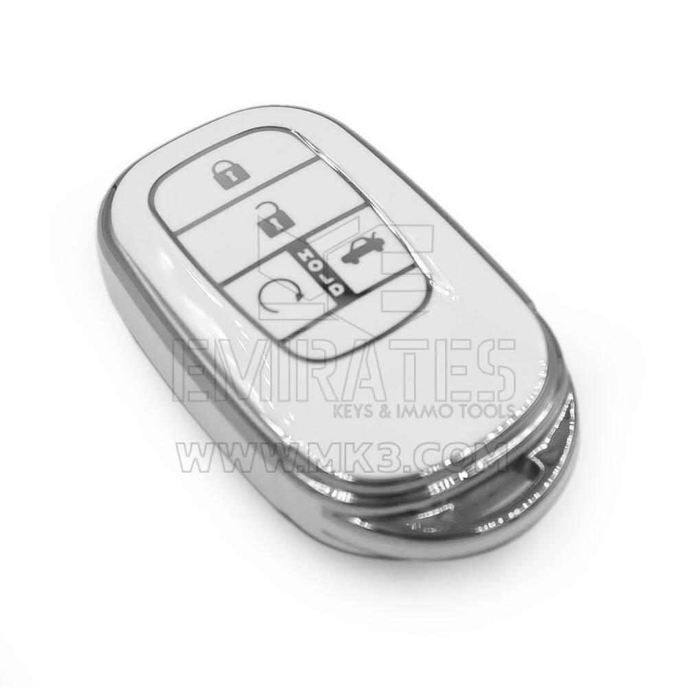 Coque Nano de rechange de haute qualité pour clé télécommande Honda 4 boutons, blanche, cadre argenté, HD-G11Y4A | Emirates Keys