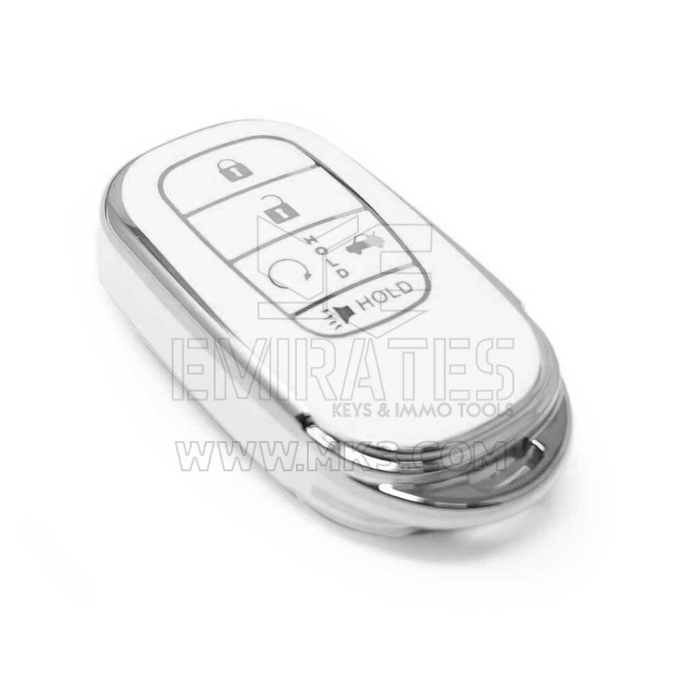 Coque Nano de rechange de haute qualité pour clé télécommande Honda 5 boutons, blanche, cadre argenté, HD-G11Y5 | Emirates Keys