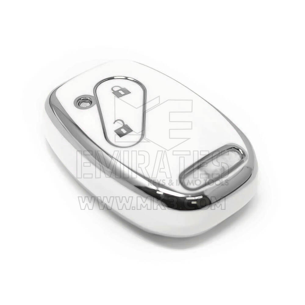Coque Nano de rechange de haute qualité pour clé télécommande Honda 2 boutons, blanche, cadre argenté, HD-J11Y2 | Emirates Keys