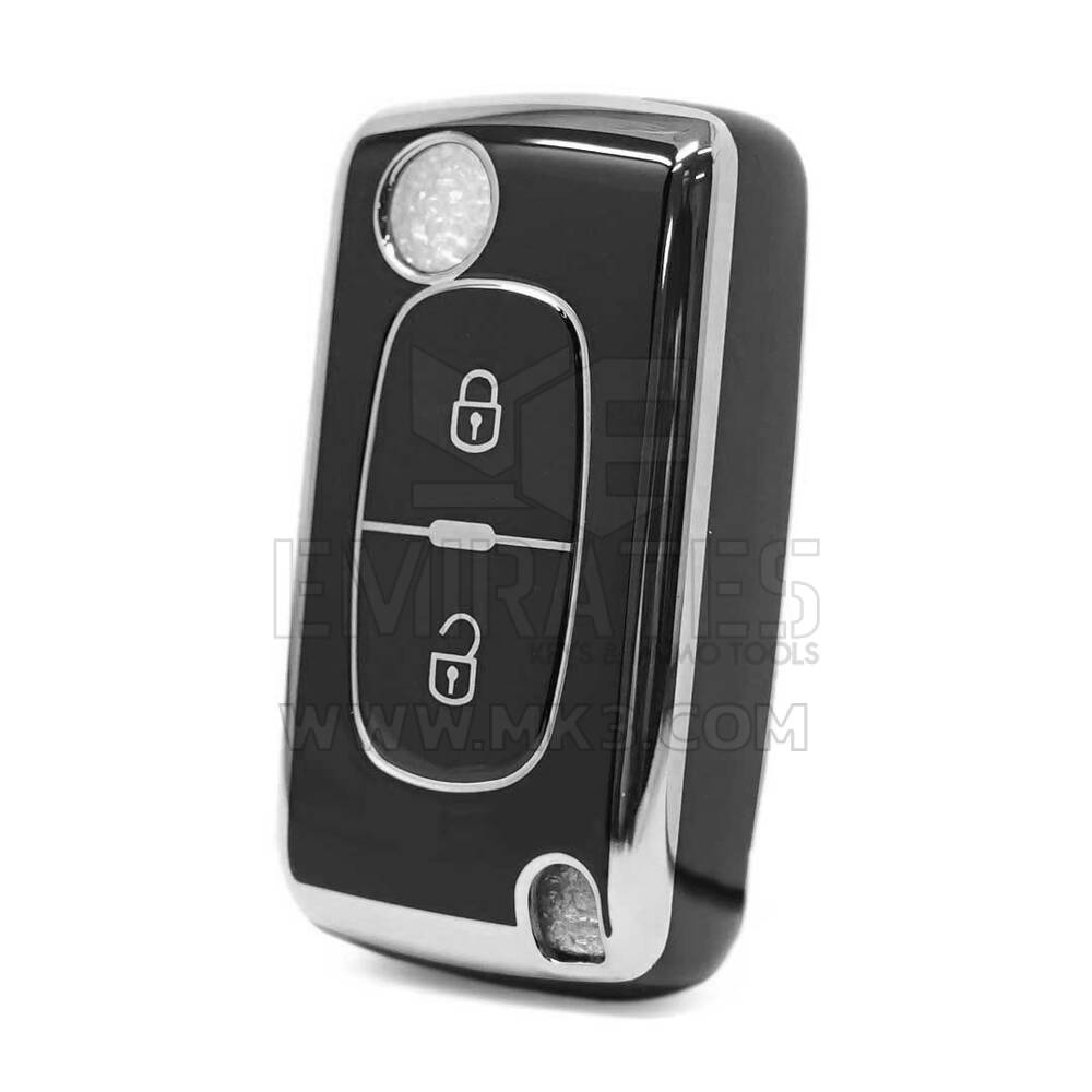 Высококачественный чехол Nano для дистанционного ключа Peugeot с 2 кнопками, черный цвет, серебристая рамка PG-D11Y2