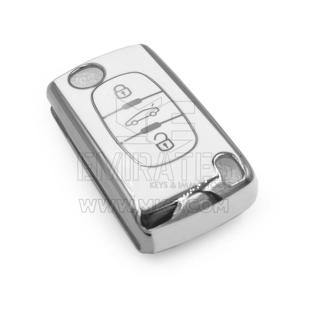 New Aftermarket Nano High Quality Cover For Peugeot Remote Key 3 Button White Color Silver Frame PG-D11Y3 | Emirates Keys