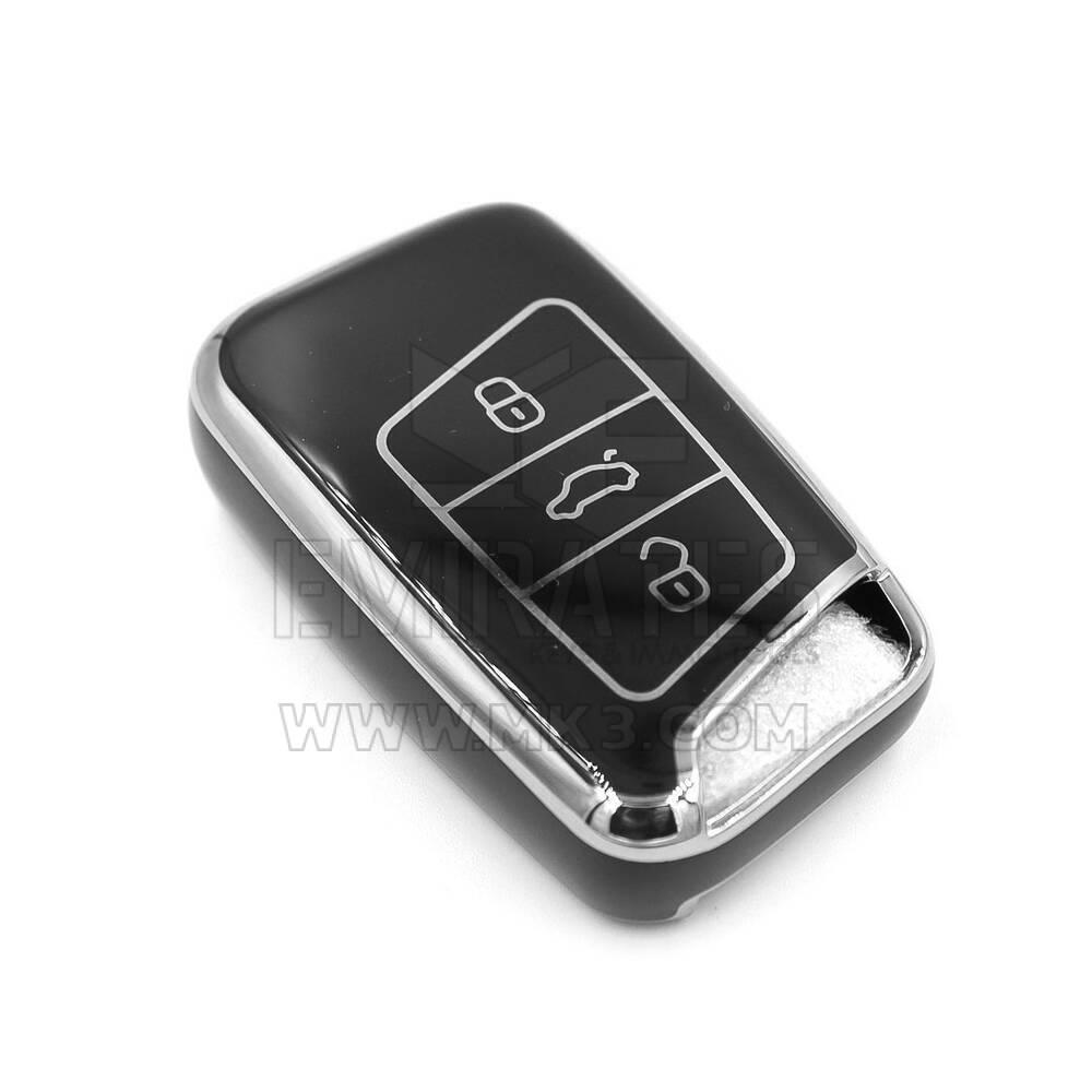 Coque Nano de rechange de haute qualité pour clé télécommande Volkswagen 3 boutons, noire, cadre argenté, VW-D11Y3 | Emirates Keys