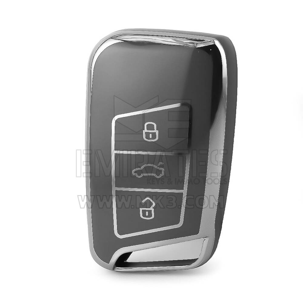 Coque Nano haute qualité pour clé télécommande Volkswagen 3 boutons, gris foncé, cadre argenté, VW-D11Y3