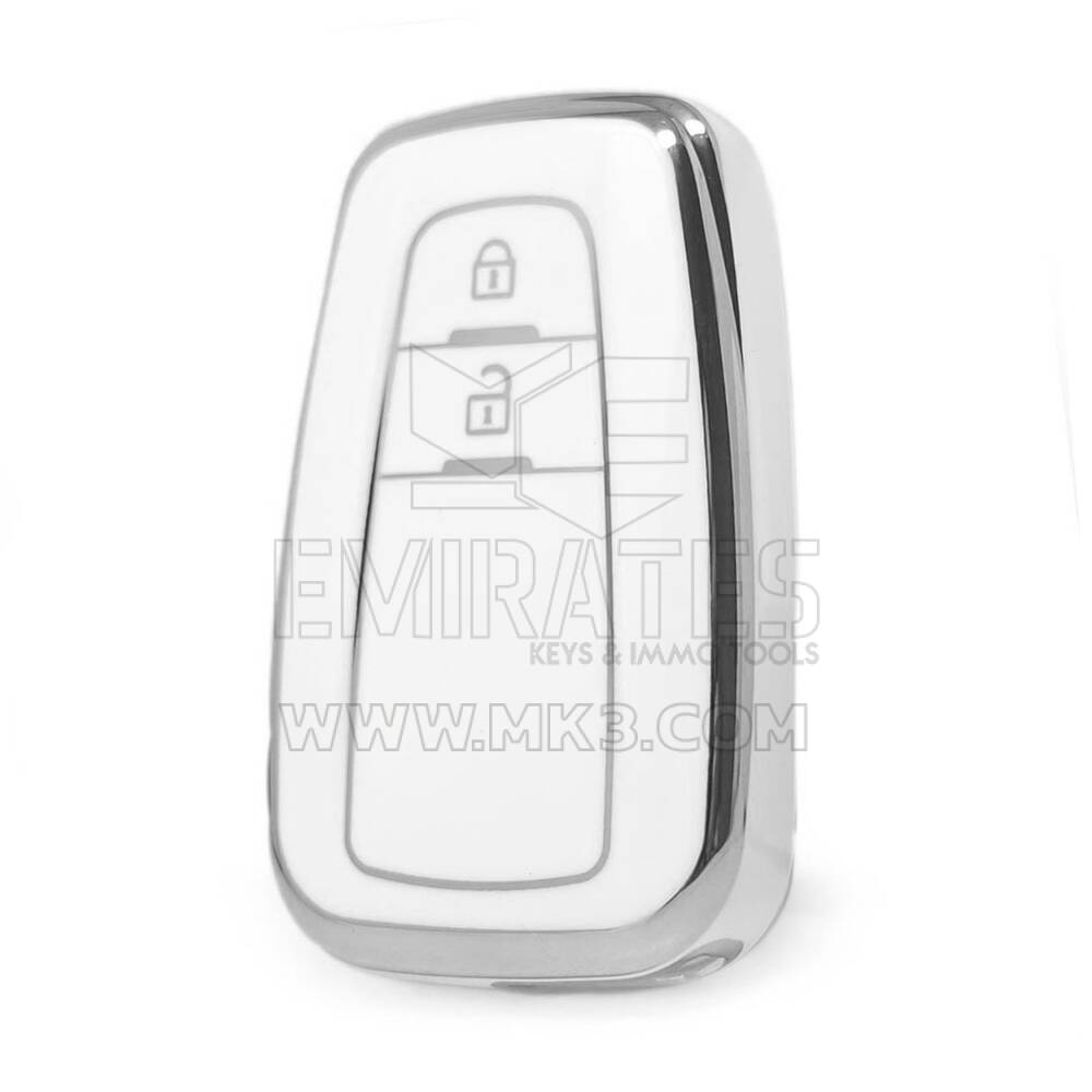 Capa Nano de Alta Qualidade para Chave Remota Toyota com 2 Botões, Cor Branca, Moldura Prateada TYT-B11Y2