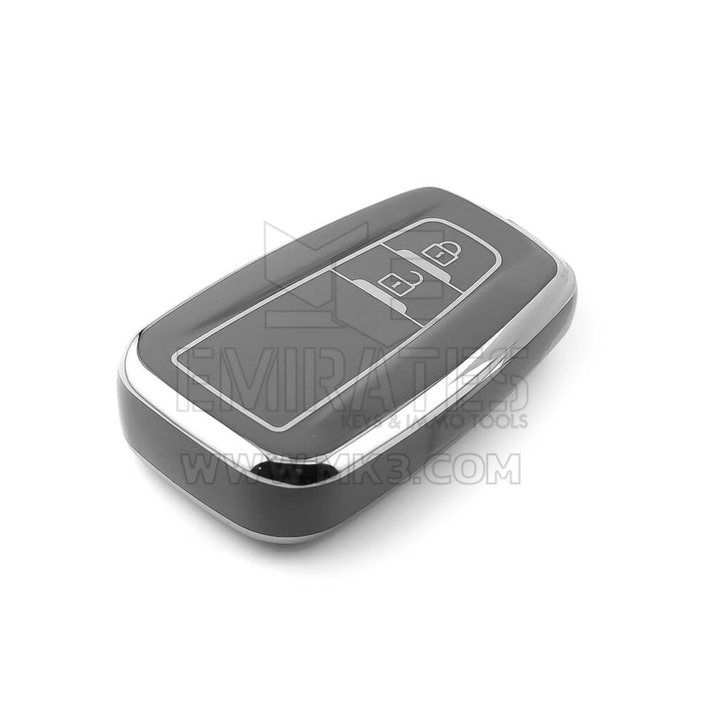Nova capa Nano de reposição de alta qualidade para chave remota Toyota com 2 botões, cor cinza escuro, moldura prateada TYT-B11Y2 | Chaves Emirates