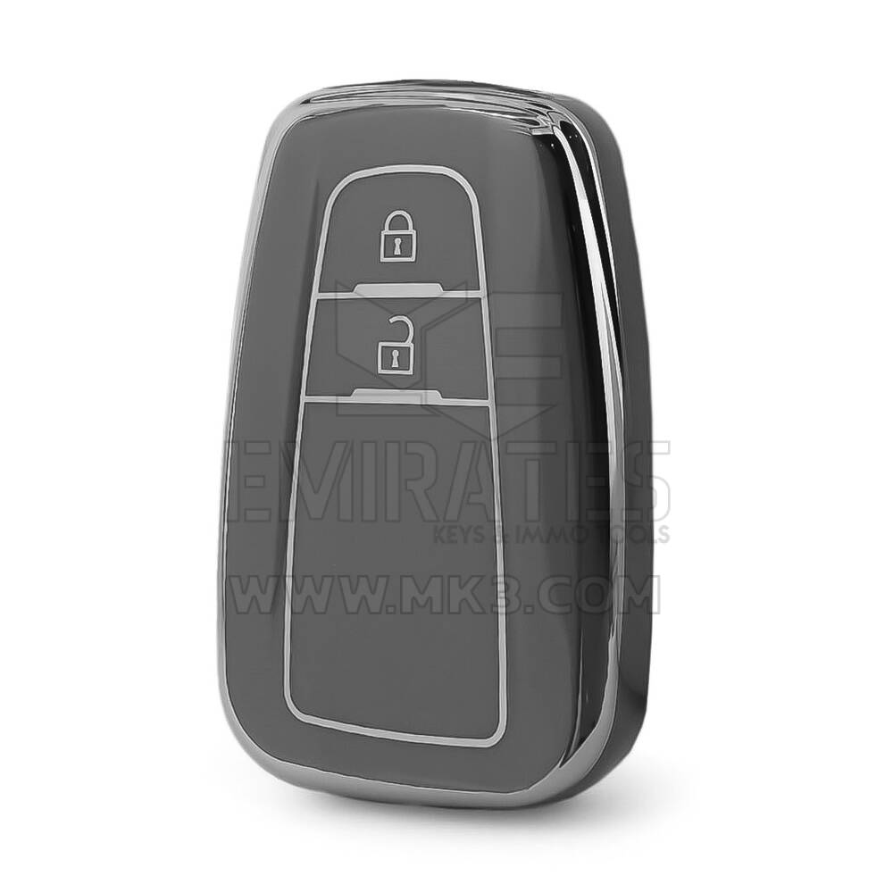 Capa Nano de Alta Qualidade para Chave Remota Toyota 2 Botões Cinza Escuro Moldura Prateada TYT-B11Y2
