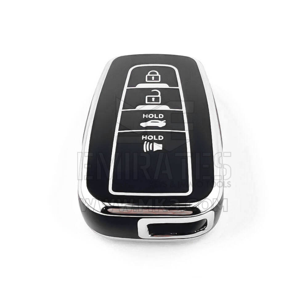 Nova capa Nano de reposição de alta qualidade para chave remota Toyota com 4 botões, cor preta, moldura prateada TYT-B11Y4 | Chaves Emirates