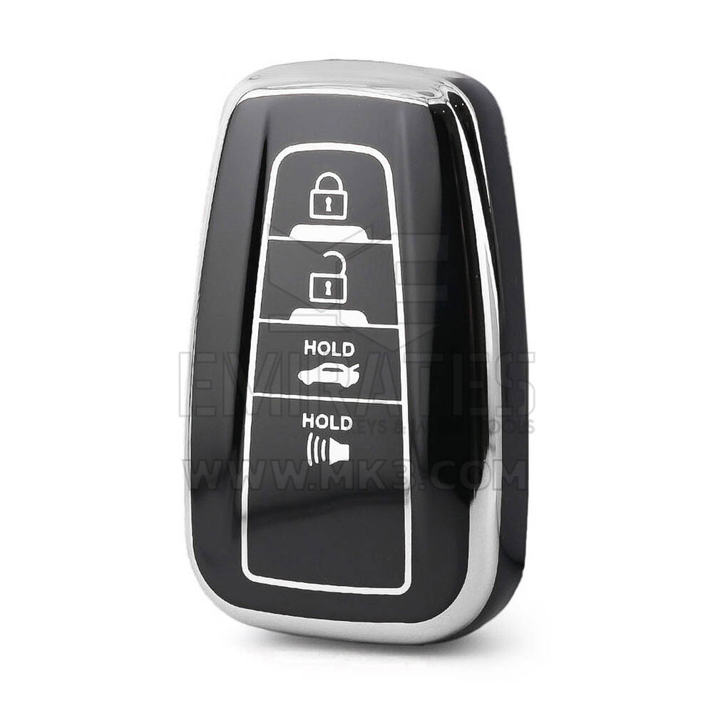Capa Nano de Alta Qualidade para Chave Remota Toyota 4 Botões Cor Preta Moldura Prateada TYT-B11Y4