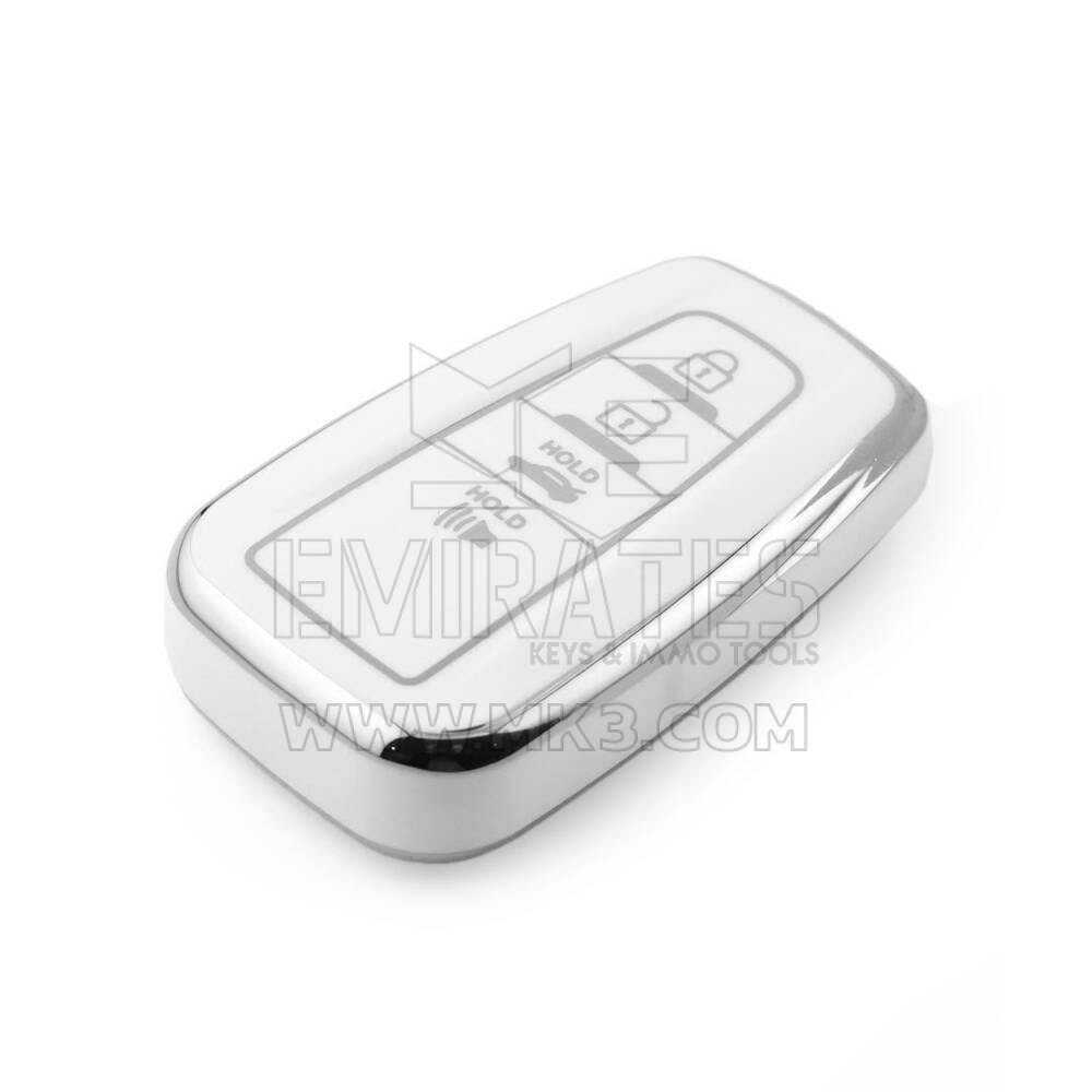 Nova capa Nano de reposição de alta qualidade para chave remota Toyota com 4 botões, cor branca, moldura prateada TYT-B11Y4 | Chaves Emirates