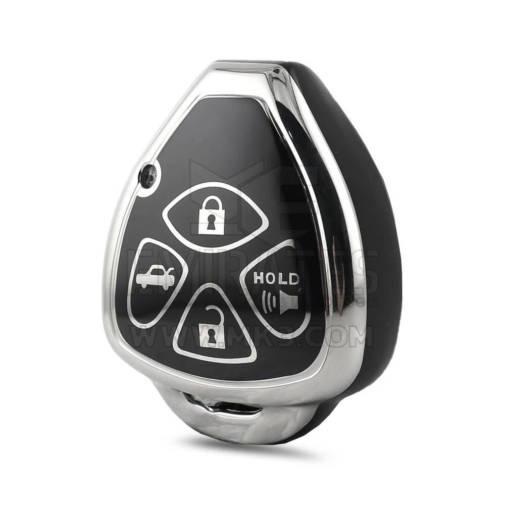 Nano Yüksek Kaliteli Toyota Uzaktan Anahtar Kılıfı 4 Düğme Siyah Renk Gümüş Çerçeve TYT-K11Y4