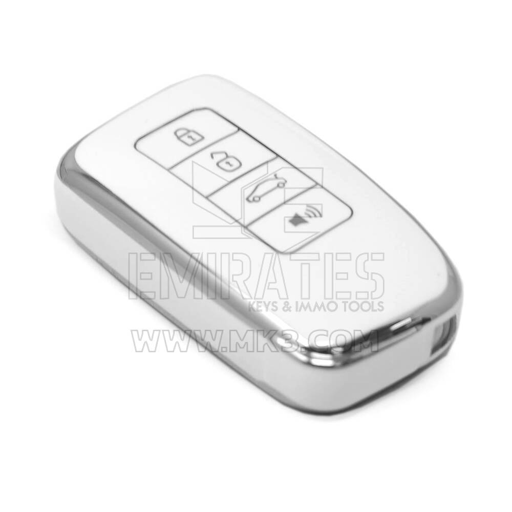 Coque Nano de rechange de haute qualité pour clé télécommande Lexus 4 boutons, blanche, cadre argenté, LXS-A11Y4 | Emirates Keys