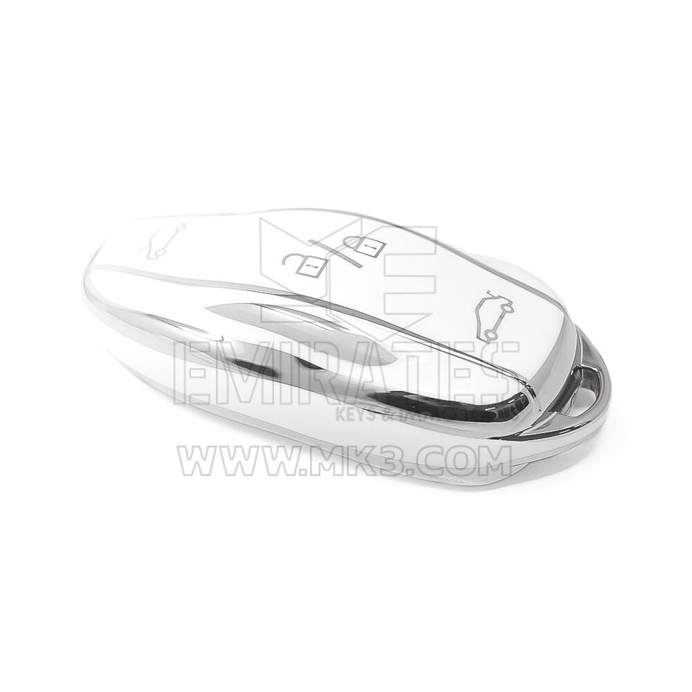New Aftermarket Nano High Quality Cover For Tesla Remote Key 4 Button White Color Silver Frame TSL-C11Y | Emirates Keys