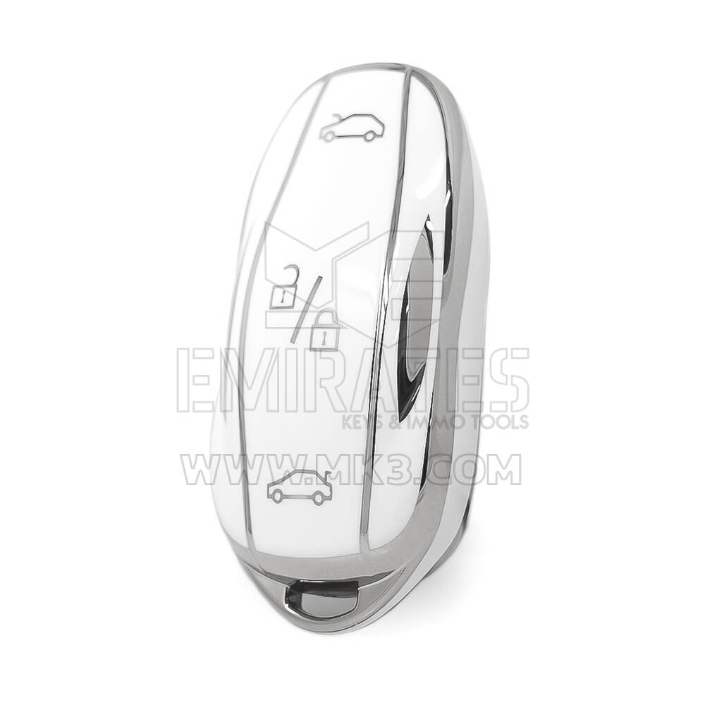 Nano High Quality Cover For Tesla Remote Key 4 Button White Color Silver Frame TSL-C11Y