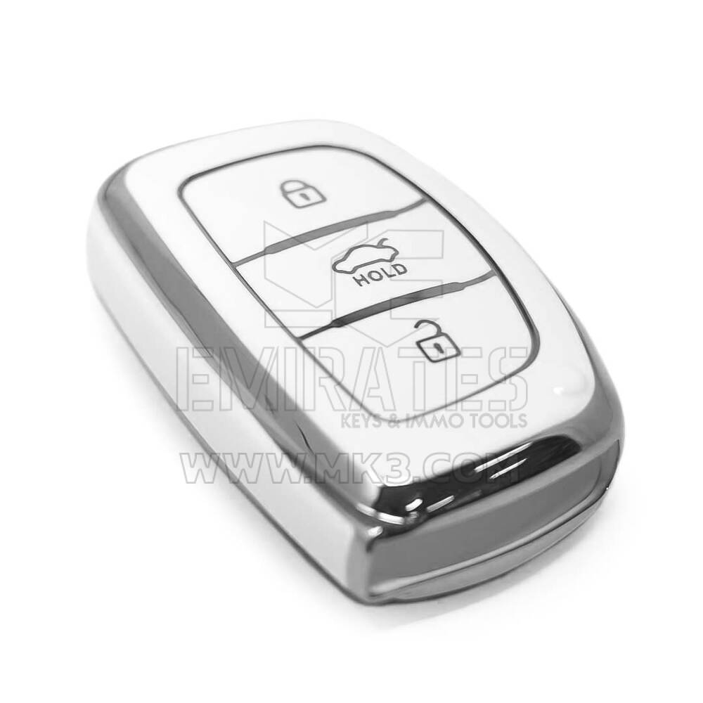 Coque Nano de rechange de haute qualité pour clé télécommande Hyundai 3 boutons, blanche, cadre argenté, HY-A11Y3B | Emirates Keys