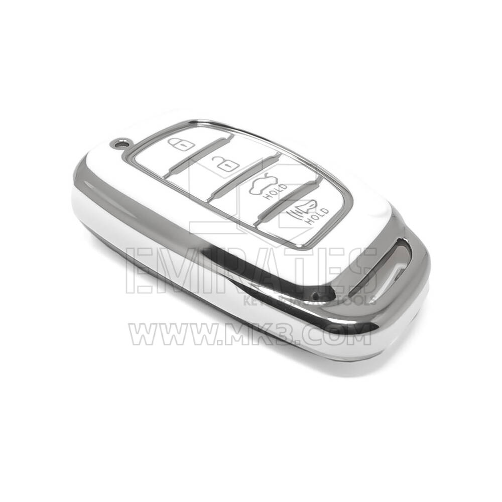 Coque Nano de rechange de haute qualité pour clé télécommande Hyundai 4 boutons, blanche, cadre argenté, HY-A11Y4A | Emirates Keys