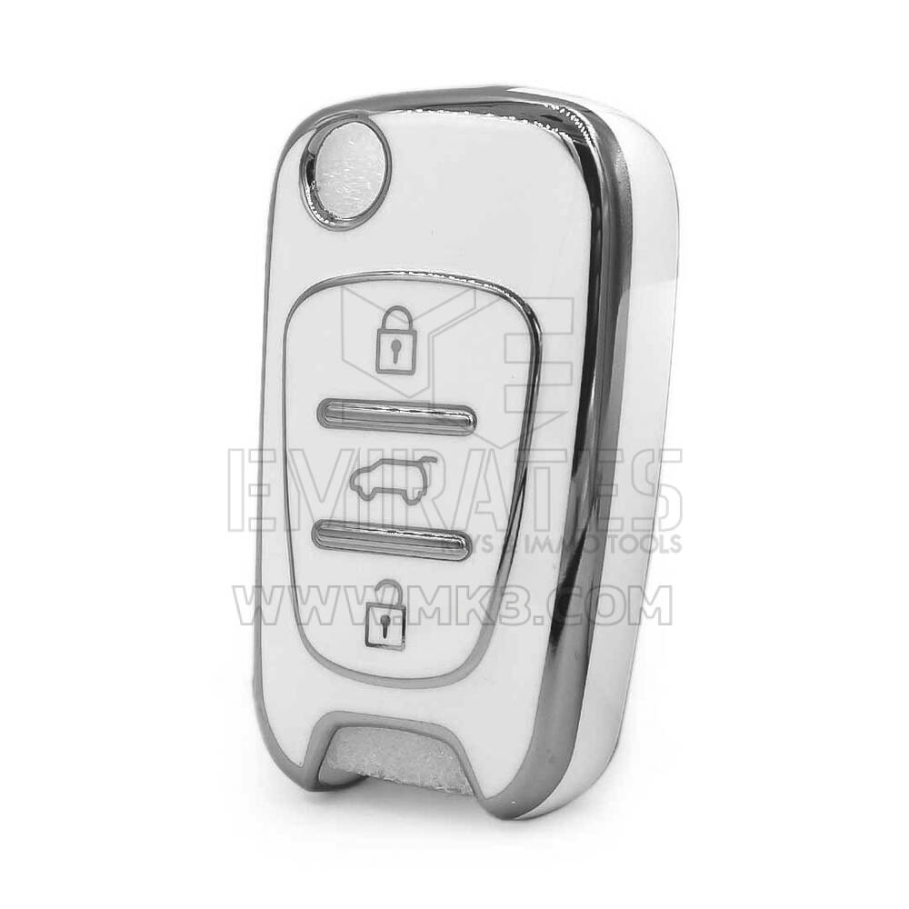 Coque Nano haute qualité pour clé télécommande Hyundai 3 boutons, couleur blanche, cadre argenté HY-C11Y3