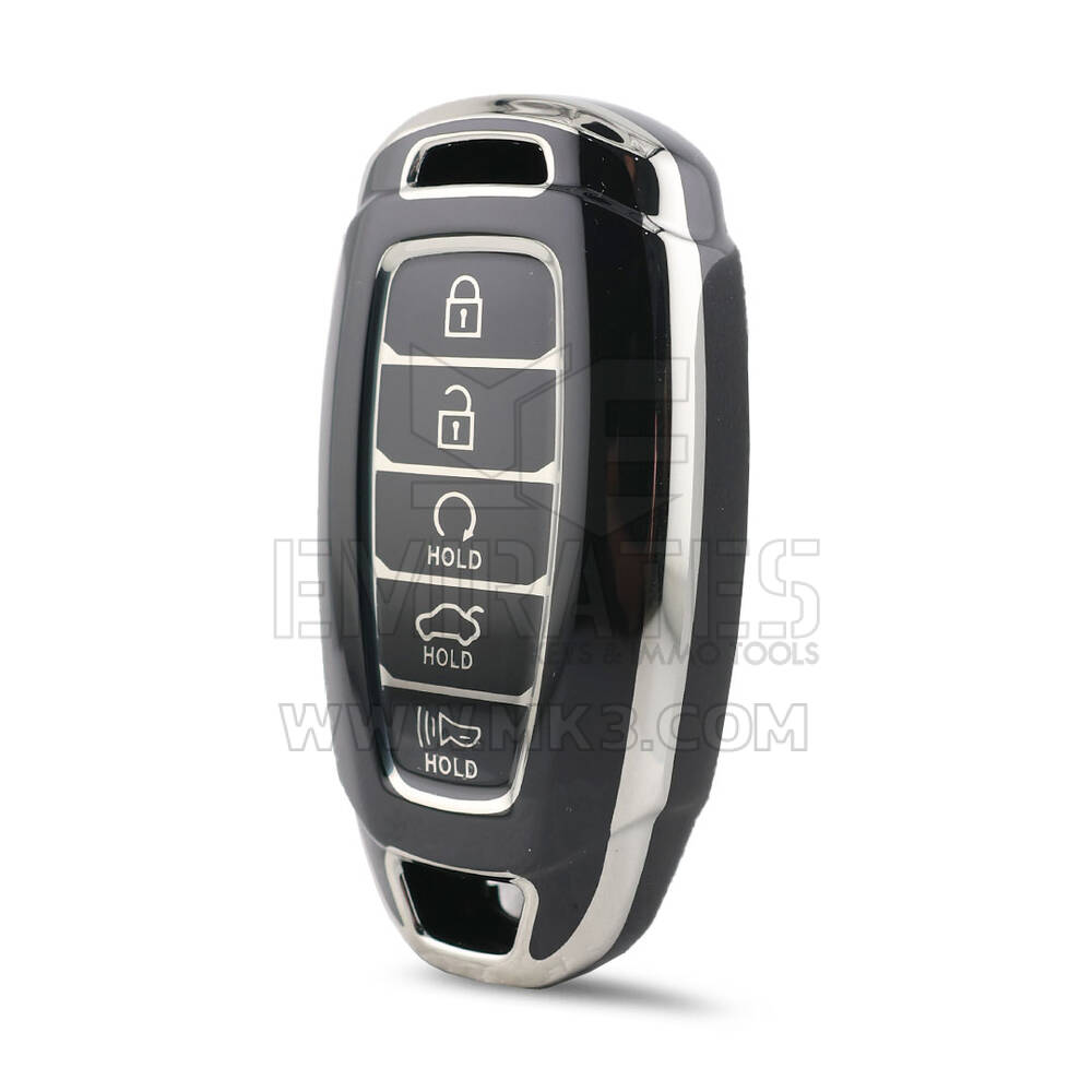 Нано Высококачественный Чехол Для Дистанционного Ключа Hyundai 5 Кнопок Черный Цвет Серебряная Рамка HY-D11Y5