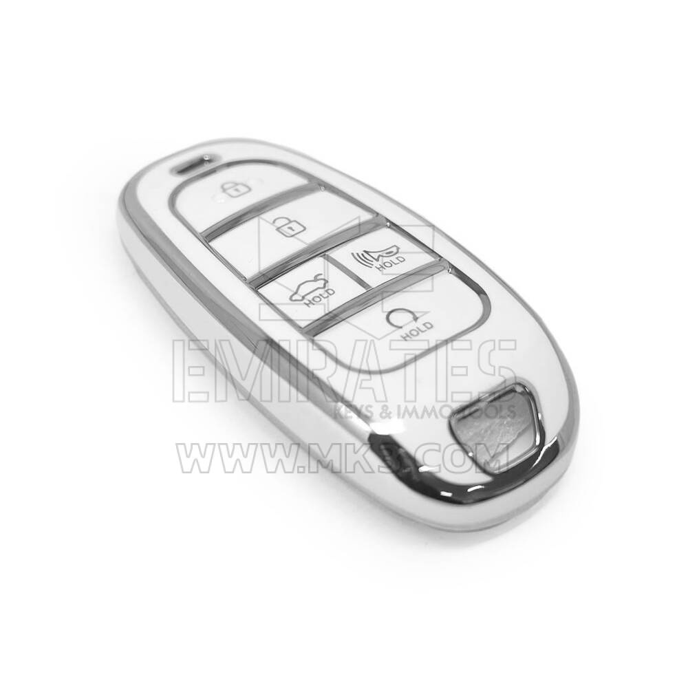 Coque Nano de rechange de haute qualité pour clé télécommande Hyundai 5 boutons, blanche, cadre argenté, HY-H11Y5 | Emirates Keys