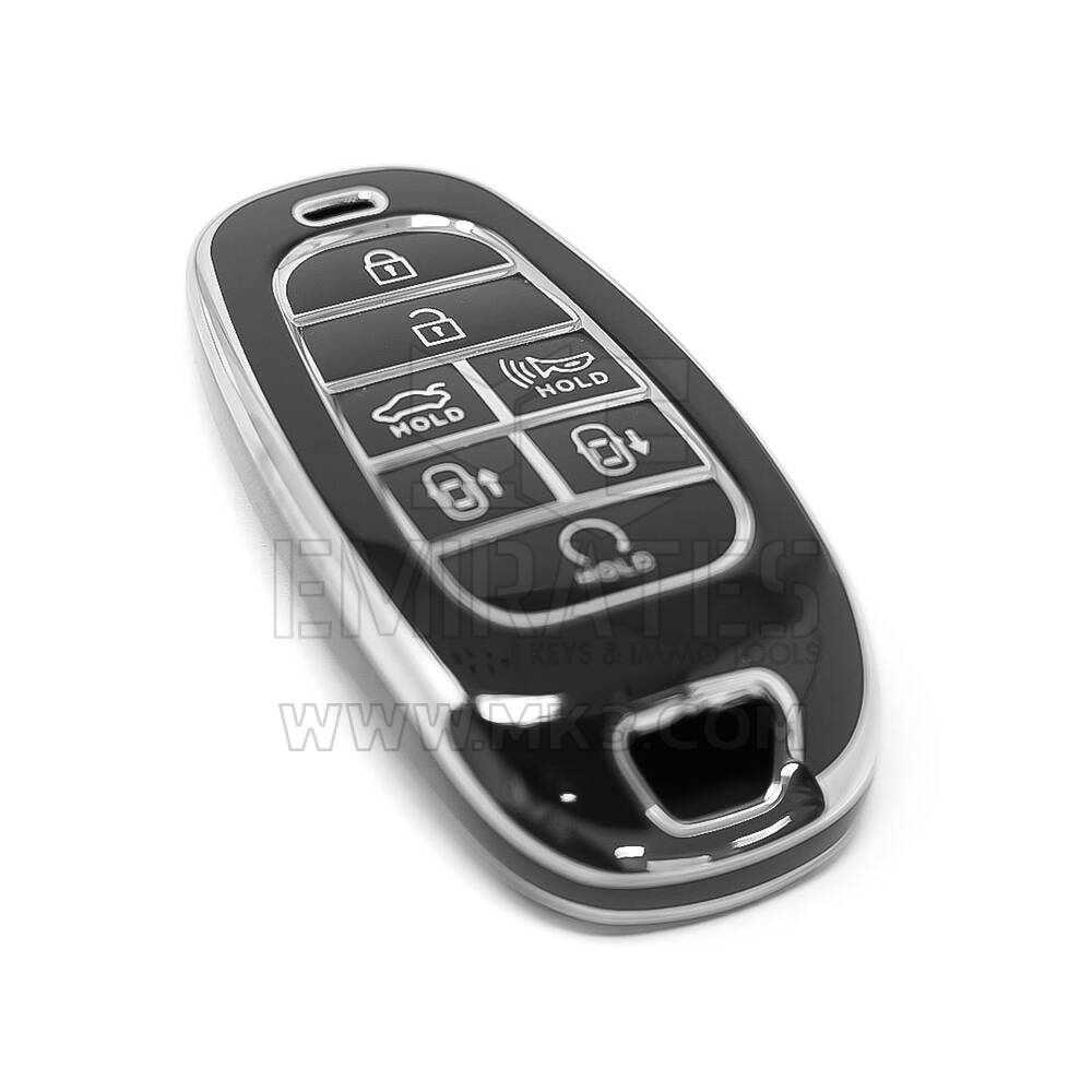Coque Nano de rechange de haute qualité pour clé télécommande Hyundai 7 boutons, noire, cadre argenté, HY-H11Y7 | Emirates Keys