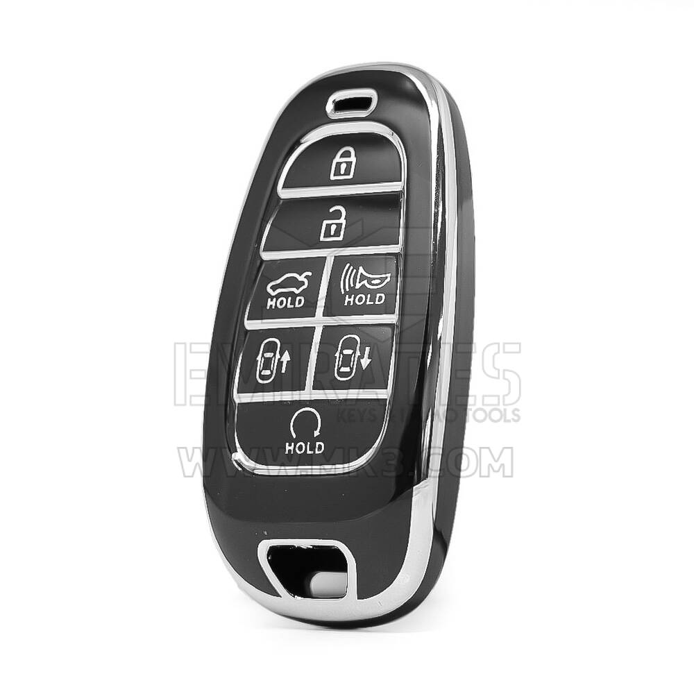 Coque Nano haute qualité pour clé télécommande Hyundai 7 boutons, couleur noire, cadre argenté HY-H11Y7