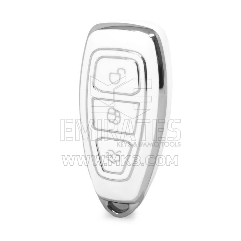 Funda nano de alta calidad para mando a distancia Ford de 3 botones, color blanco, marco plateado, Ford-D11Y