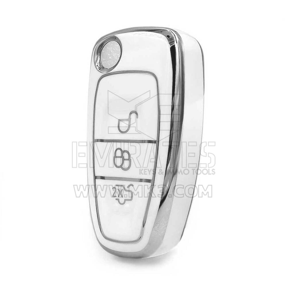 Nano High Quality Cover For Ford Remote Key 3 Button White Color Silver Frame Ford-E11Y