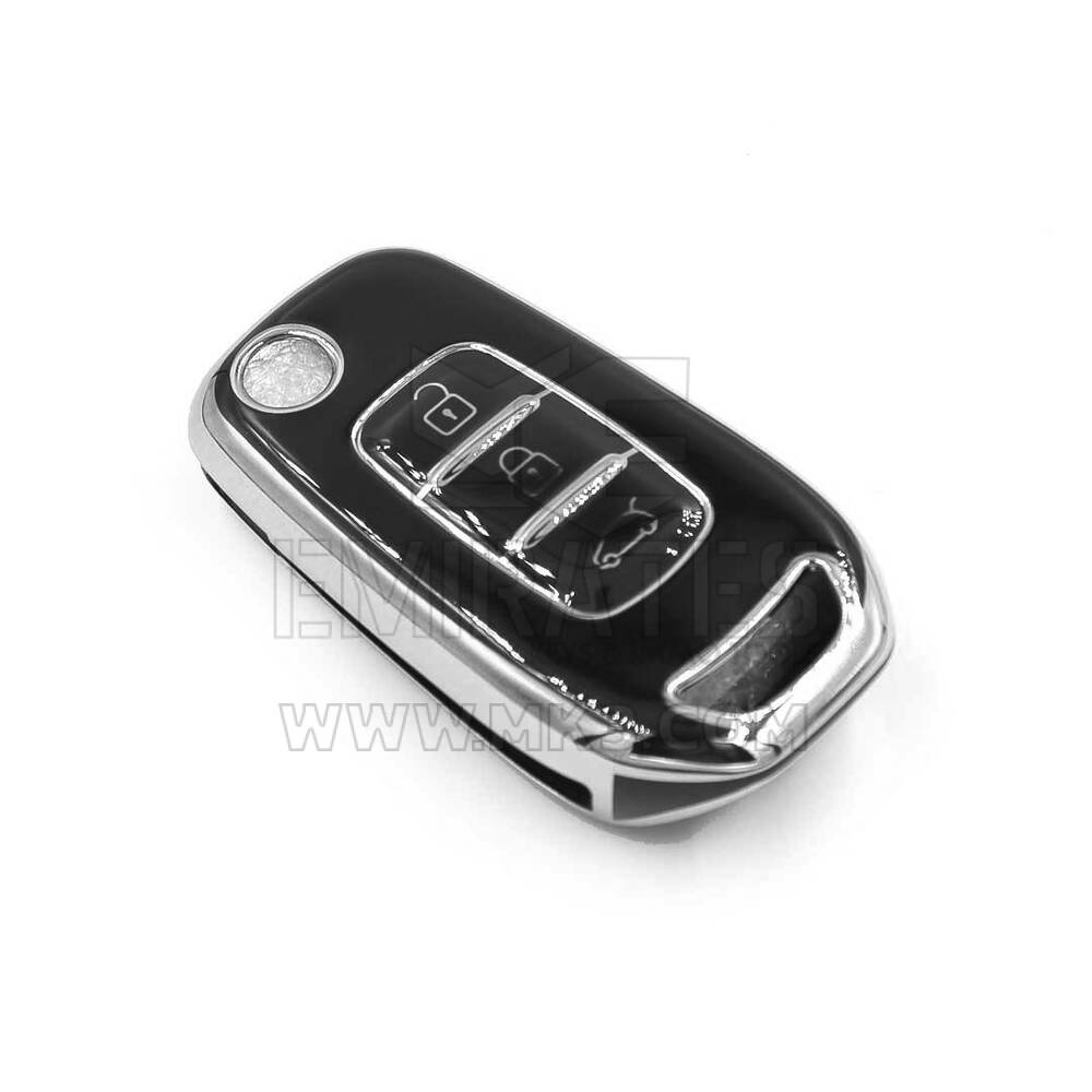 Coque Nano de rechange de haute qualité pour clé télécommande Renault 3 boutons, noire, cadre argenté RN-B11Y | Emirates Keys