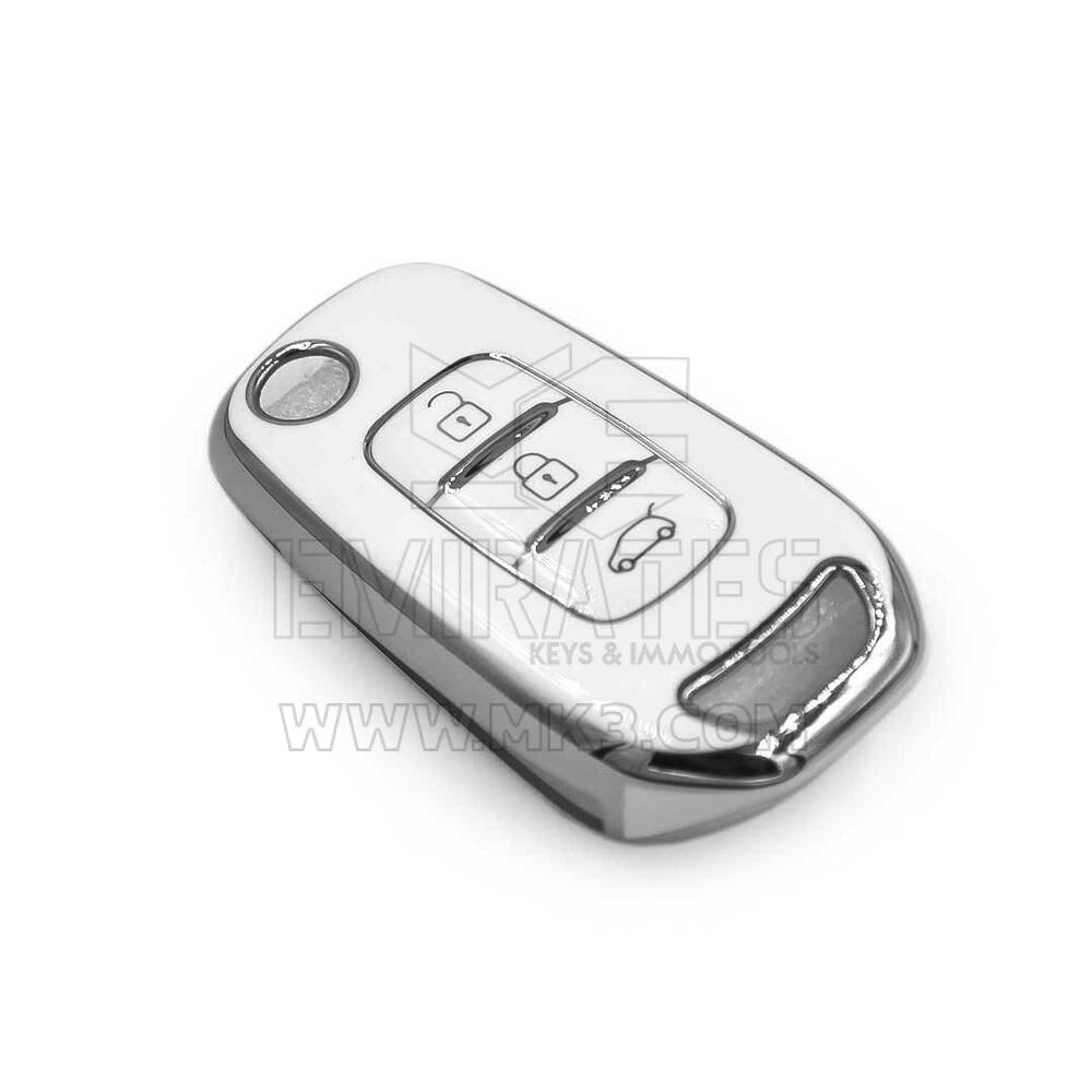 Coque Nano de rechange de haute qualité pour clé télécommande Renault 3 boutons, blanche, cadre argenté RN-B11Y | Emirates Keys