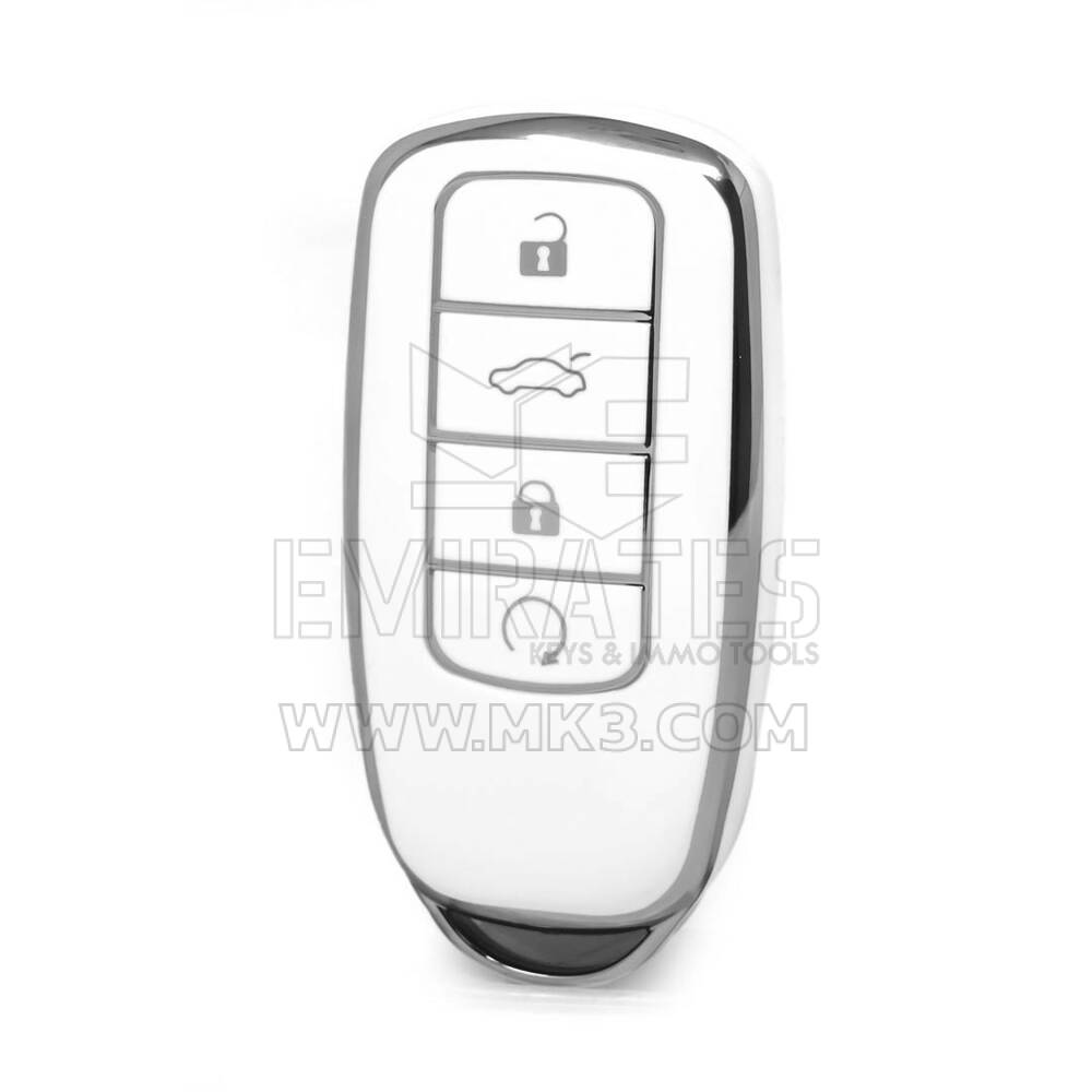 Funda nano de alta calidad para mando a distancia Chery de 4 botones, color blanco, marco plateado, CR-C11Y
