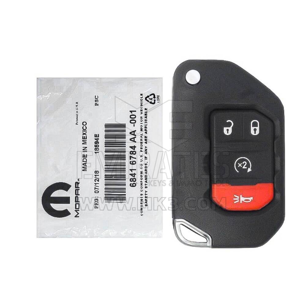 Brand New Jeep Wrangler 2018-2025 Genuine/OEM Flip Remote Key 3 + 1 Buttons 433 MHz OEM Part Number: 68416784AA / 68416784AB / 68416784AC / 68416784AD - FCCID: OHT1130261 | Emirates Keys
