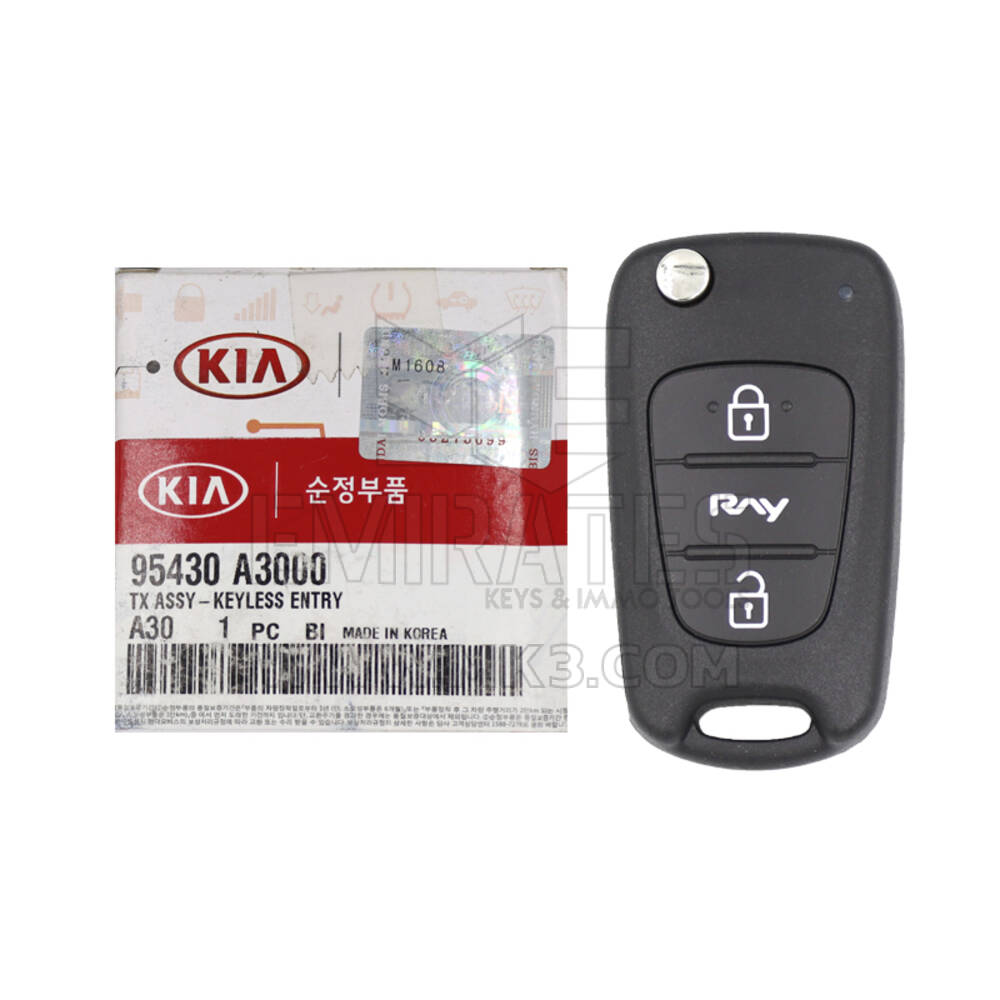 Chave remota dobrável original KIA Ray 2010, 2 botões, 433MHz, como nova, sem caixa. Número da peça do fabricante: 95430-A3000 FCCID: RKE-4A01 | Emirates Keys