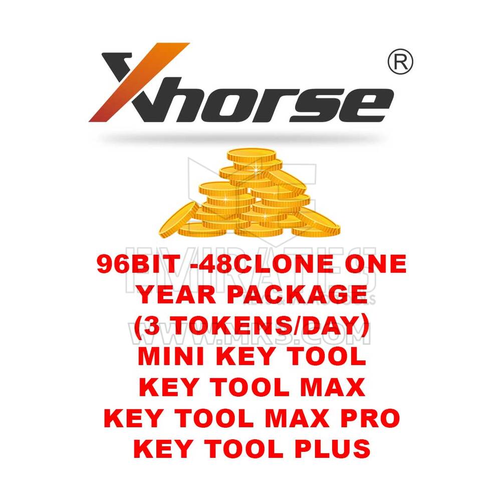 Xhorse - Pacote anual de 48 clones de 96 bits (3 tokens/dia)