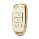 غطاء جلد نانو ذهبي عالي الجودة لمفتاح ريموت تاتا 3 ازرار لون ابيض TATA-B13J