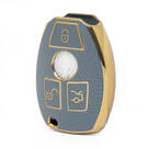 Nano High Quality Gold Leather Cover For Mercedes Benz Remote Key 3 Buttons Gray Color Benz-A13J
