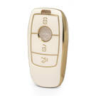 Nano capa de couro dourado de alta qualidade para chave remota Mercedes Benz 3 botões cor branca Benz-B13J