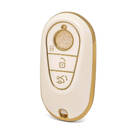Nano High Quality Gold Leather Cover For Mercedes Benz Remote Key 3 Buttons White Color Benz-C13J