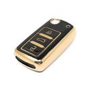 جديد ما بعد البيع نانو عالية الجودة غطاء جلد ذهبي لفولكس واجن الوجه مفتاح بعيد 3 أزرار اللون الأسود VW-A13J | مفاتيح الإمارات -| thumbnail